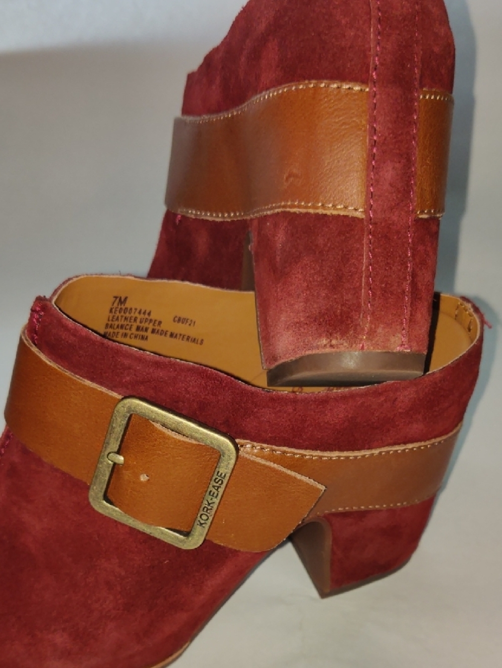 Kork-Ease Women's Burgundy Suede Clog with Tan Leather Strap Size 7 - Picture 11 of 12